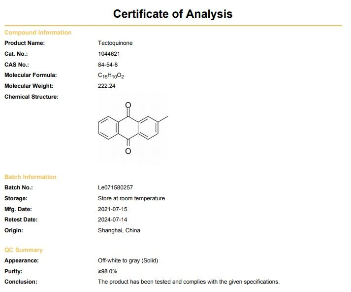 2-Methyl Anthraquinone COA CAS 84-54-8 | Shaanxi BLOOM Tech Co., Ltd 2-Methyl Anthraquinone COA CAS 84-54-8 | Shaanxi BLOOM Tech Co., Ltd